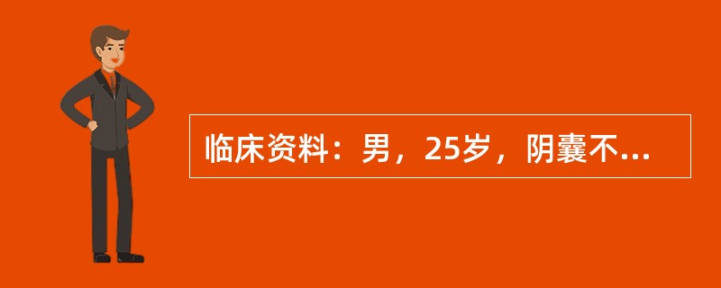 临床资料：男，25岁，阴囊不适。超声综合描述：双侧睾丸形态大小正常，右侧睾丸内可