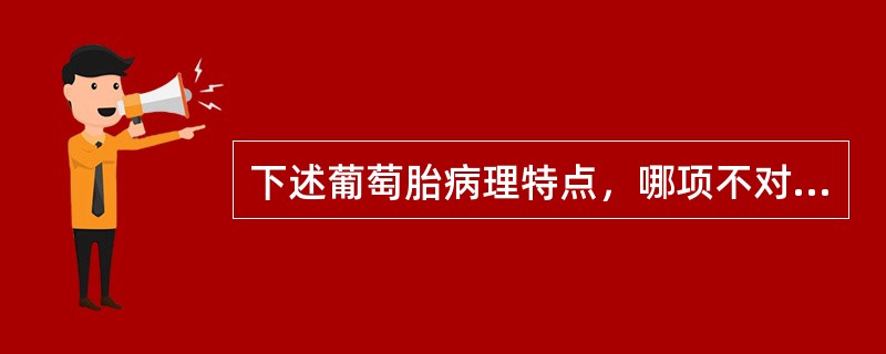 下述葡萄胎病理特点，哪项不对（）