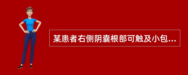 某患者右侧阴囊根部可触及小包块，超声声像图如下，最可能的诊断为（）