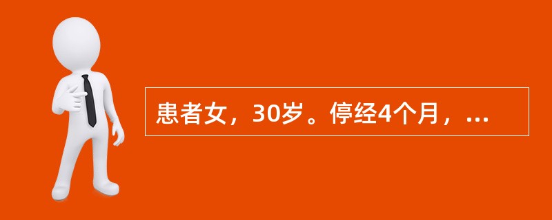 患者女，30岁。停经4个月，曾有阴道流血史，现尿妊娠试验(-)。妇科检查：子宫孕