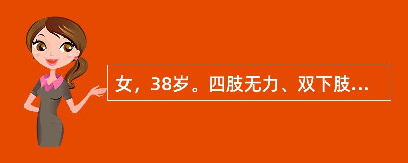 女，38岁。四肢无力、双下肢水肿及皮下出血点2个月，查尿蛋白（++），红细胞（+