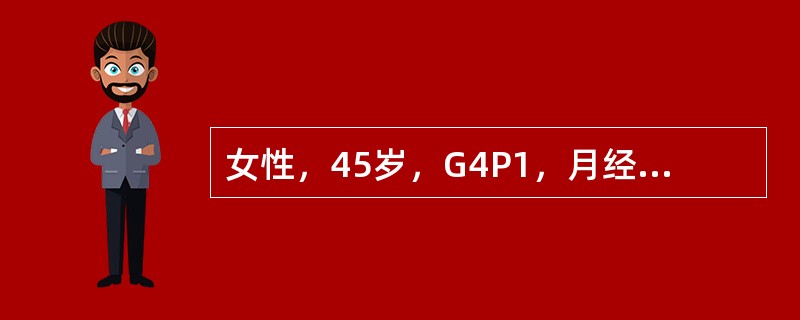 女性，45岁，G4P1，月经量多2年，伴痛经，需服止痛药物，妇科检查：子宫前位，