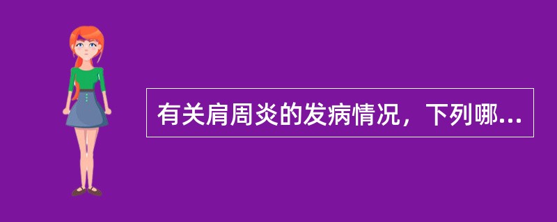 有关肩周炎的发病情况，下列哪项正确（）。