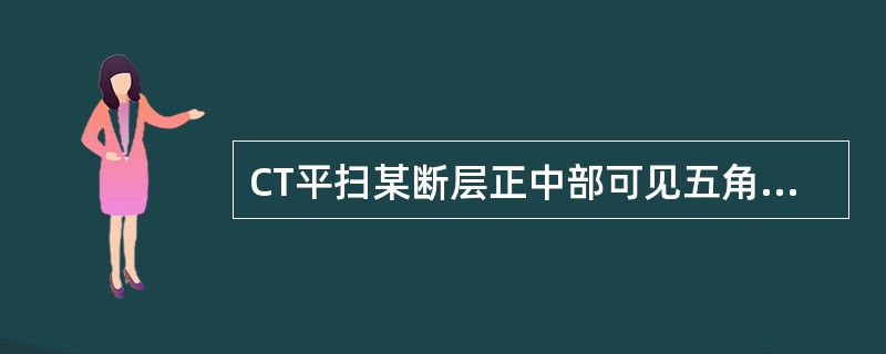 CT平扫某断层正中部可见五角星的鞍上池，是由大脑纵裂池、外侧窝池、交叉池和桥池组