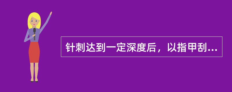 针刺达到一定深度后，以指甲刮动针柄的方法是（）.