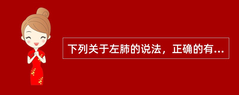 下列关于左肺的说法，正确的有（）。