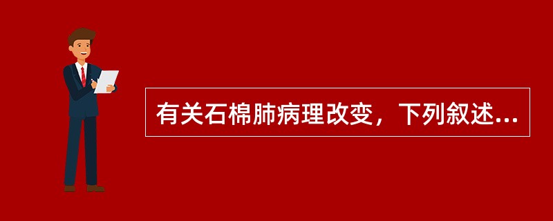 有关石棉肺病理改变，下列叙述不正确的是（）