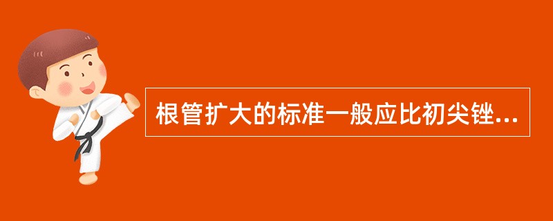 根管扩大的标准一般应比初尖锉至少大（）。