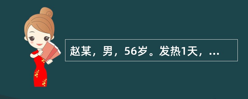 赵某，男，56岁。发热1天，微恶风寒，少汗，头昏，心烦，口干咽燥，干咳少痰，舌红