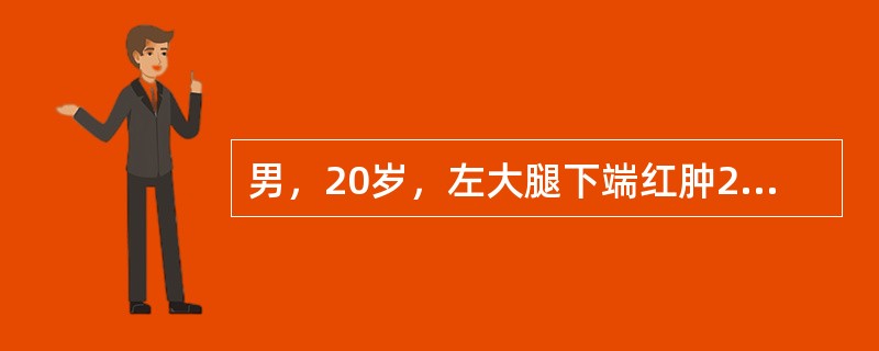 男，20岁，左大腿下端红肿2月余，表面静脉怒张，皮温升高，X线平片示左股骨下端有