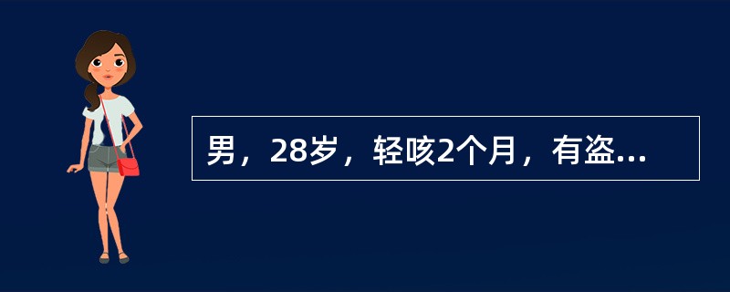 男，28岁，轻咳2个月，有盗汗。胸片如图本例最可能的诊断为（）