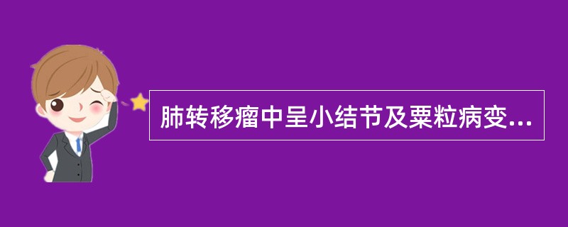 肺转移瘤中呈小结节及粟粒病变者多见于（）