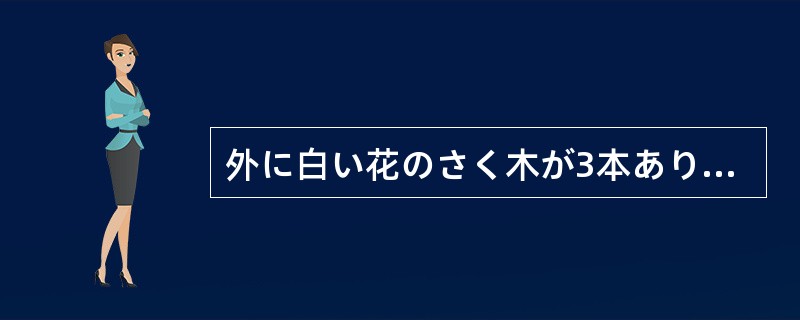 外に白い花のさく木が3本あります。（）