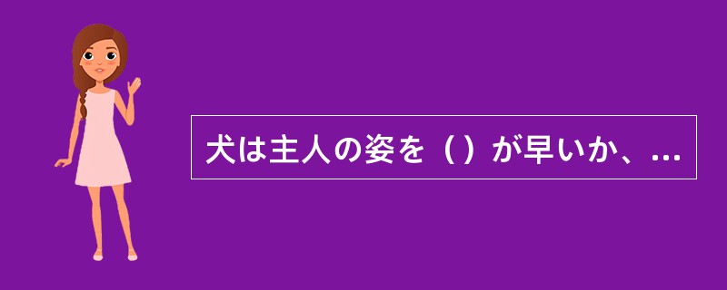 犬は主人の姿を（）が早いか、元気よく走り寄った。