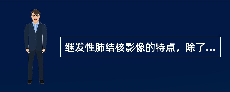 继发性肺结核影像的特点，除了（）。