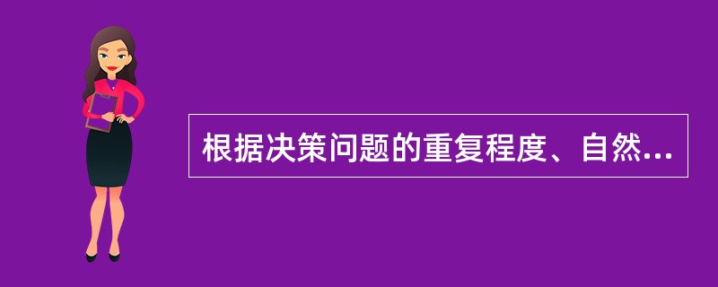 根据决策问题的重复程度、自然状态、主体等，可以对决策进行不同的分类：程序化决策和