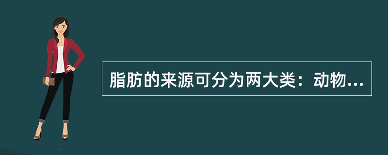 脂肪的来源可分为两大类：动物脂肪和植物油。动物脂肪如（）、植物脂肪如芝麻油、豆油