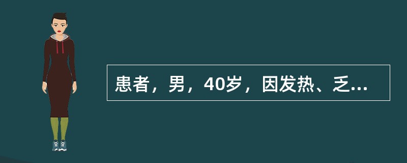 患者，男，40岁，因发热、乏力、皮肤表面出血点来就诊。查体：面色苍白，牙龈增生明