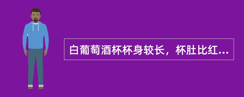 白葡萄酒杯杯身较长，杯肚比红葡萄酒杯较瘦，减少酒与空气的接触，令香气更加持久。