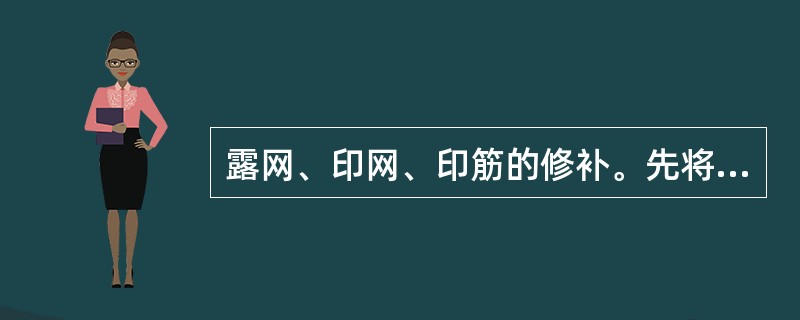 露网、印网、印筋的修补。先将钢丝网水泥闸门表面用尖凿打毛，清除钢筋和钢丝网锈迹，