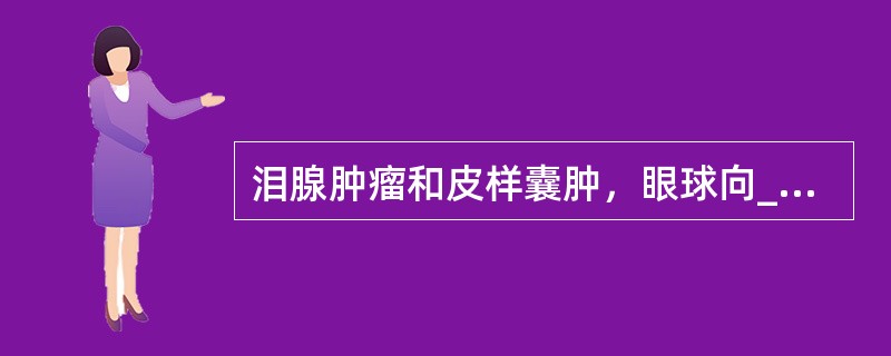 泪腺肿瘤和皮样囊肿，眼球向________移位；额－筛窦区的黏液囊肿、脓肿和癌瘤