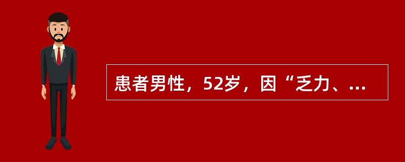 患者男性，52岁，因“乏力、恶心，呼吸深大1周”入院。既往有慢性肾炎病史10年。