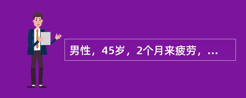男性，45岁，2个月来疲劳，盗汗，腹胀。外周血白细胞为20×10／L，中性分叶核