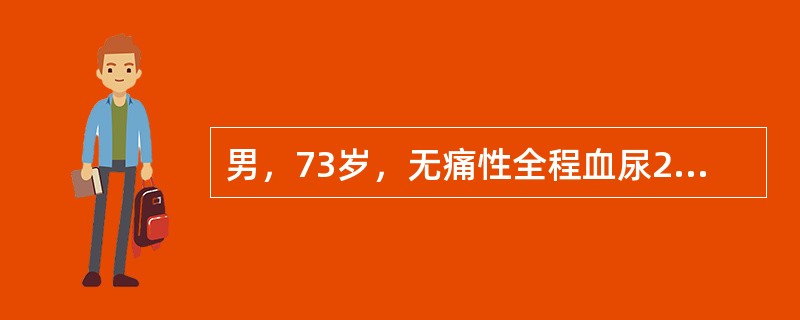 男，73岁，无痛性全程血尿2个月余，CT检查如图所示，下列说法正确的是（）