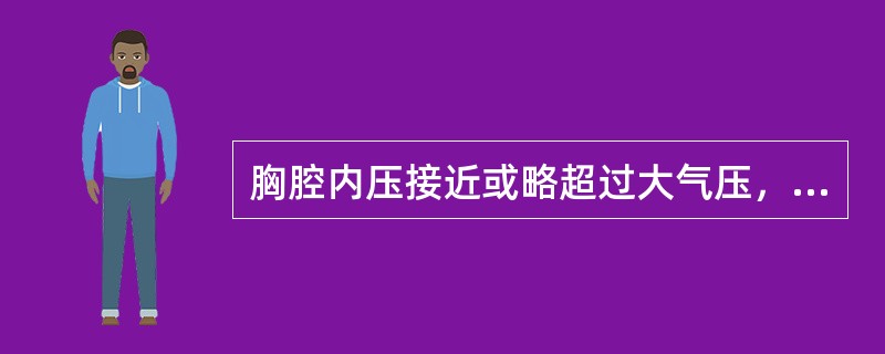 胸腔内压接近或略超过大气压，测定时可正可负，视气体量而定。抽气后，压力不再复升（