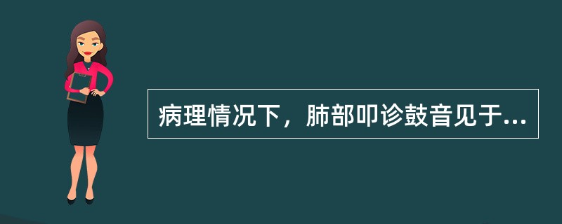 病理情况下，肺部叩诊鼓音见于（）。