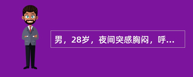 男，28岁，夜间突感胸闷，呼吸困难，X线检查如图，最可能的诊断是()