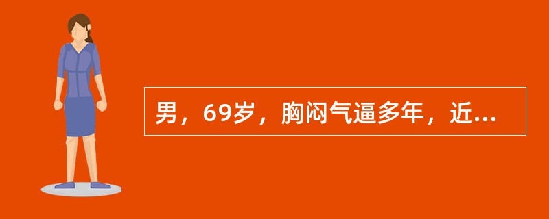 男，69岁，胸闷气逼多年，近来咳嗽，无胸痛、无痰中带血，X线检查如图，最可能的诊