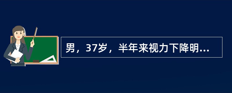 男，37岁，半年来视力下降明显，近1个月失明，CT如图，最可能的诊断是（）