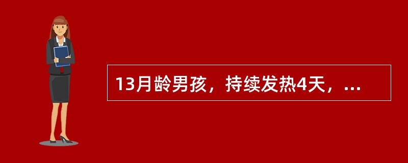 13月龄男孩，持续发热4天，体温达39℃，伴咳嗽，体检：R65次/分P180次/