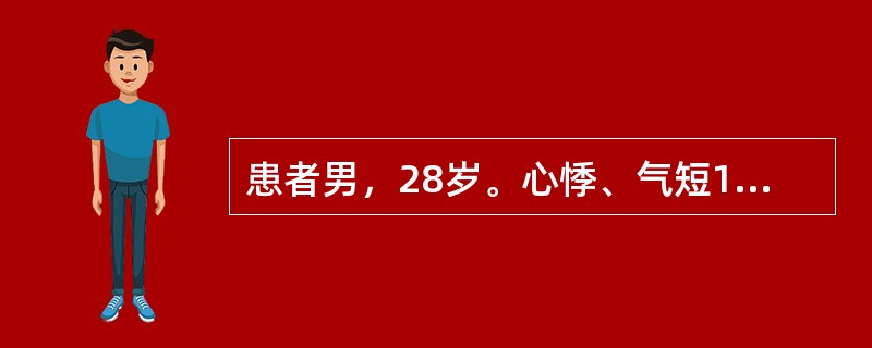 患者男，28岁。心悸、气短10年，胸闷、胸痛，活动中晕厥发作，下肢水肿。查体：心
