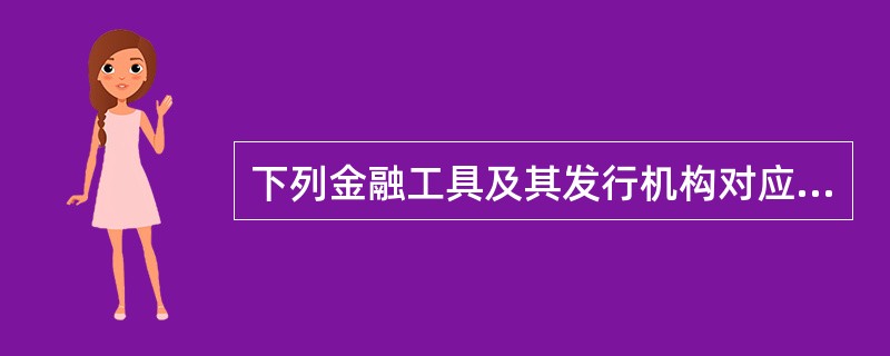 下列金融工具及其发行机构对应不正确的是（）。