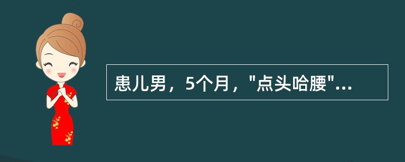 患儿男，5个月，"点头哈腰"状发作1个月，头颅CT示前脑无裂畸形，其脑电图改变可