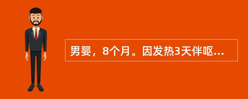 男婴，8个月。因发热3天伴呕吐嗜睡1天多入院。呕吐为非喷射性。入院后体温在39℃