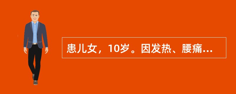 患儿女，10岁。因发热、腰痛5天入院。右肾区有叩击痛，尿常规：红细胞5～6个/H