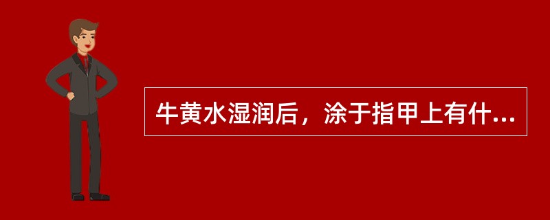 牛黄水湿润后，涂于指甲上有什么特征？