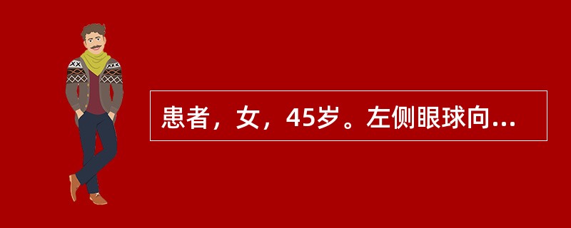 患者，女，45岁。左侧眼球向外下突出2个月余，逐渐加重，伴复视。CT示左侧额窦扩