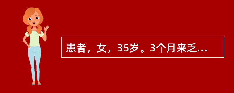 患者，女，35岁。3个月来乏力，纳差，发热，盗汗，伴腹痛，腹泻。查体：右下腹压痛