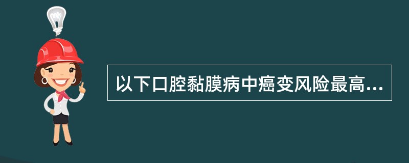 以下口腔黏膜病中癌变风险最高的是（）