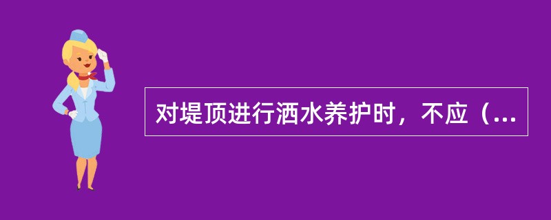 对堤顶进行洒水养护时，不应（）。