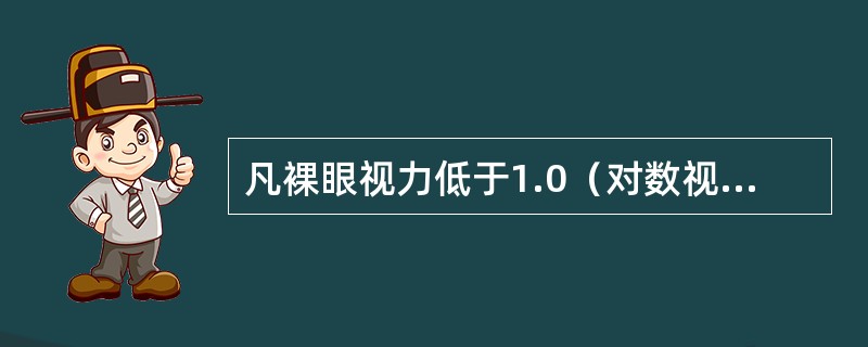 凡裸眼视力低于1.0（对数视力表5.0），称为视力低下，或称视力不良。