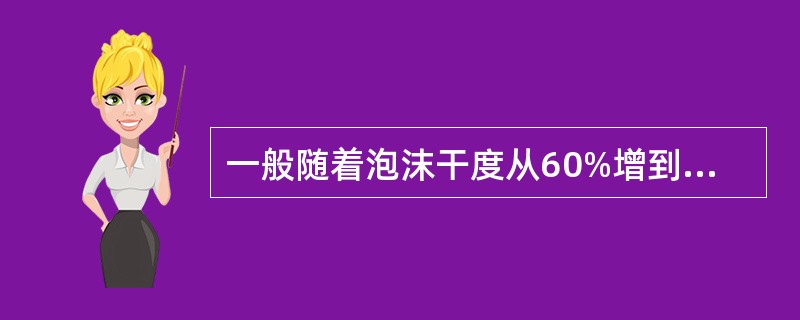 一般随着泡沫干度从60%增到90%，泡沫的稳定性和粘度也随着增大。（）