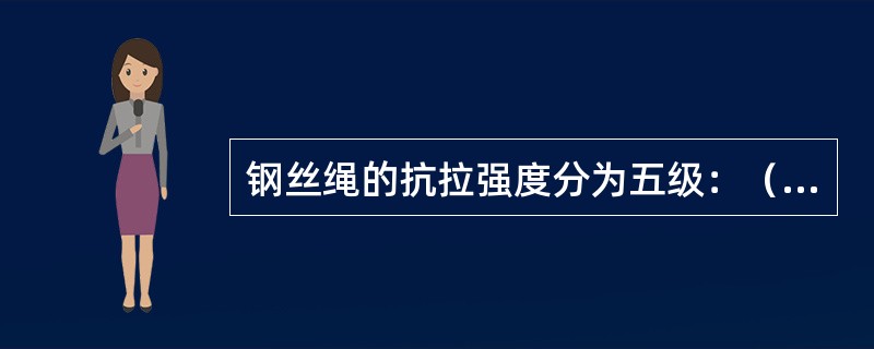 钢丝绳的抗拉强度分为五级：（）N/mm2。抗拉强度作为近似破断拉力计算依据，除以