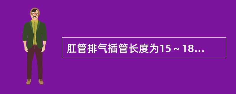 肛管排气插管长度为15～18cm，保留肛管20分钟。