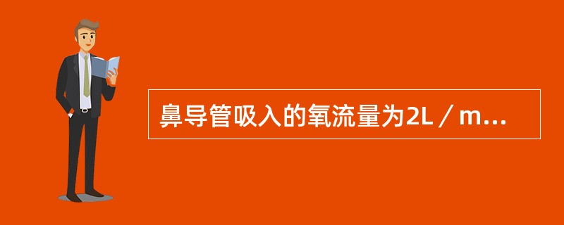 鼻导管吸入的氧流量为2L／min，其吸入氧浓度为（）。