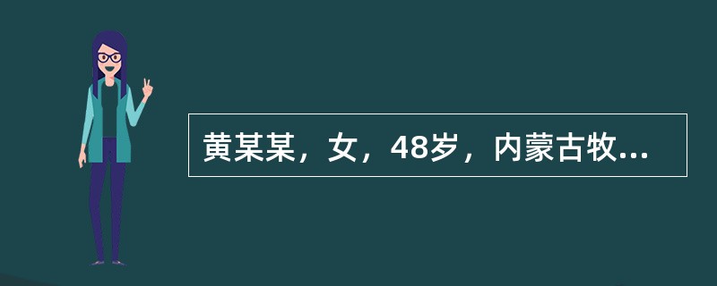 黄某某，女，48岁，内蒙古牧民，黄某某4年前病死3牛，剥皮后悬吊于房梁风干，今见